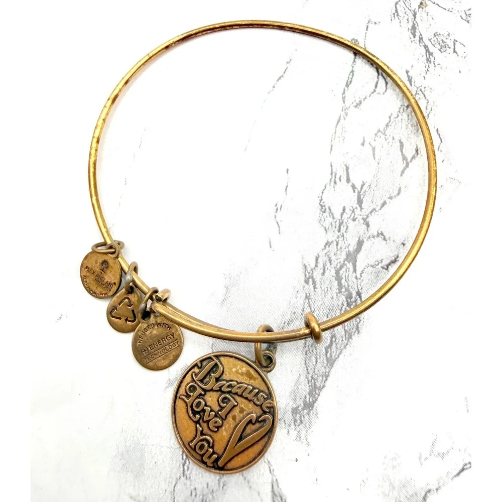 Alex and Ani Because I Love You Charm Bangle RafaELIAN Gold Expandable